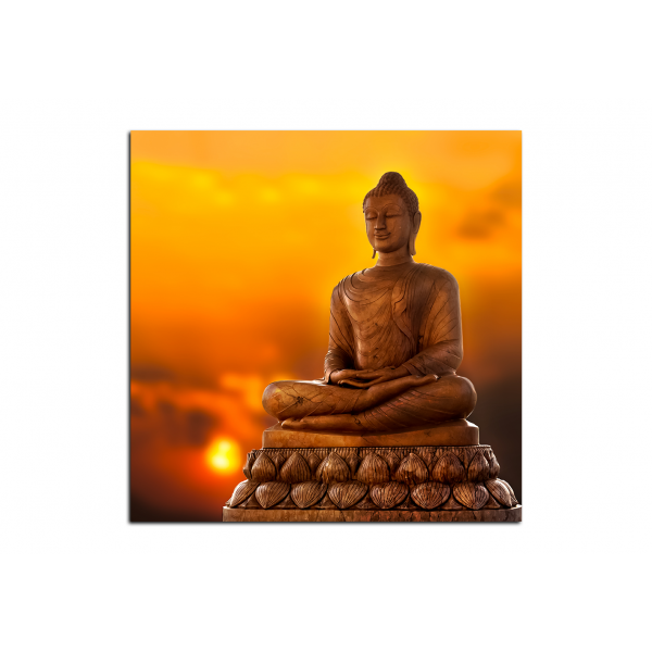 Obraz na plátně - Buddha a západ slunce - čtverec